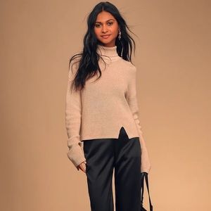 Lulu’s Cozy Beige Knit Turtleneck Sweater
